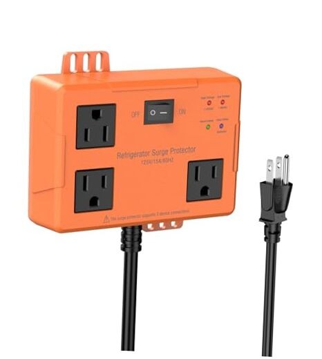 3 Outlet Refrigerator Surge Protector with Time Delay, Voltage Protector 2FT