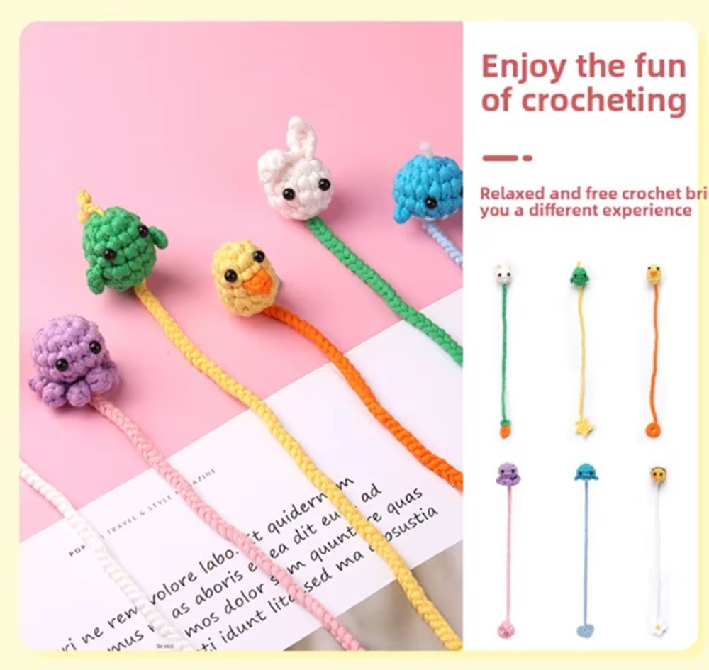 6-Pack Beginner Crochet Kit – Animal Bookmark DIY Set w/ Yarn & Video Tutorials