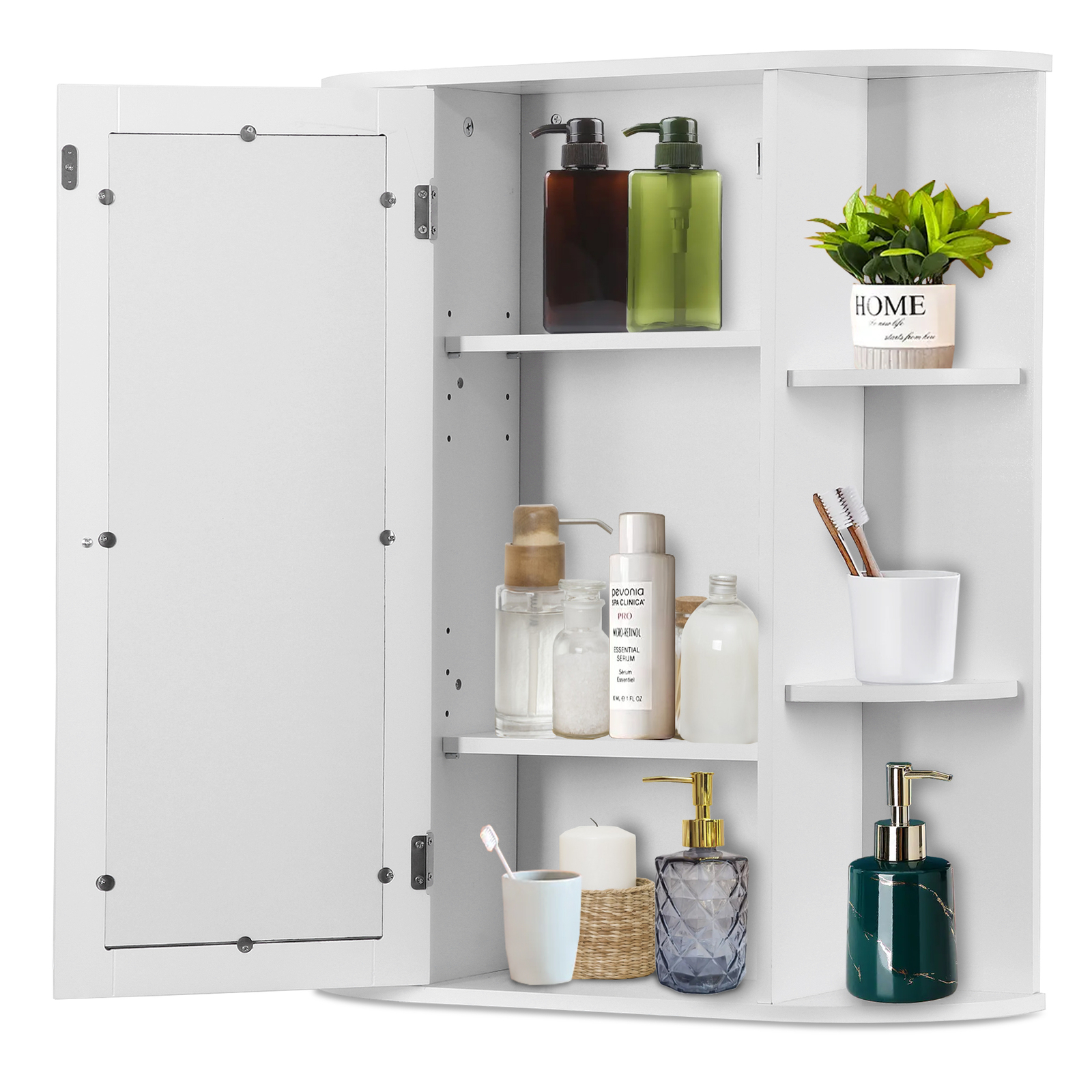 Bathroom Cabinet Single Door Wall Mount Medicine Cabinet with Mirror Shelf
