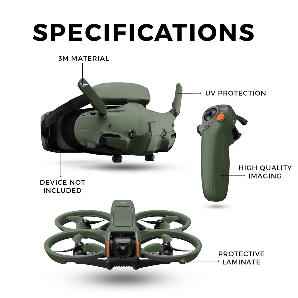 Drone Skin Compatible with DJI Avata 2 Bundle (2024) - Solid Olive - Premium 3M