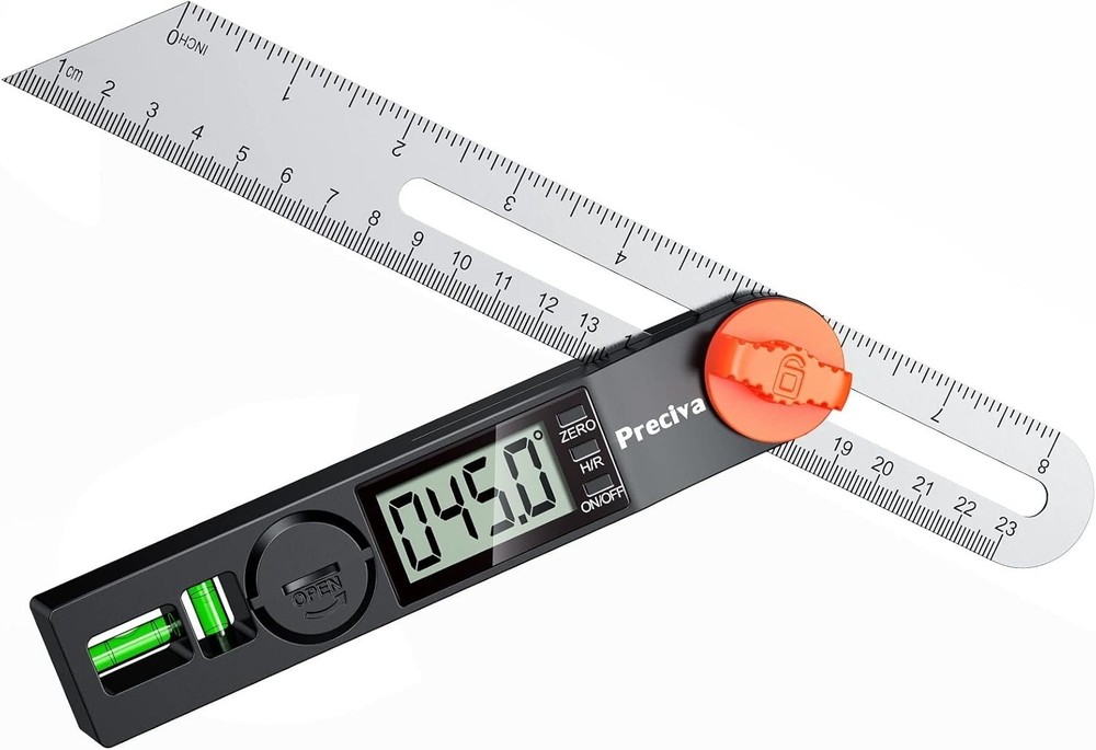 Versatile Digital Angle Finder with LCD & Bubbles, 8 Inch Precision Protractor