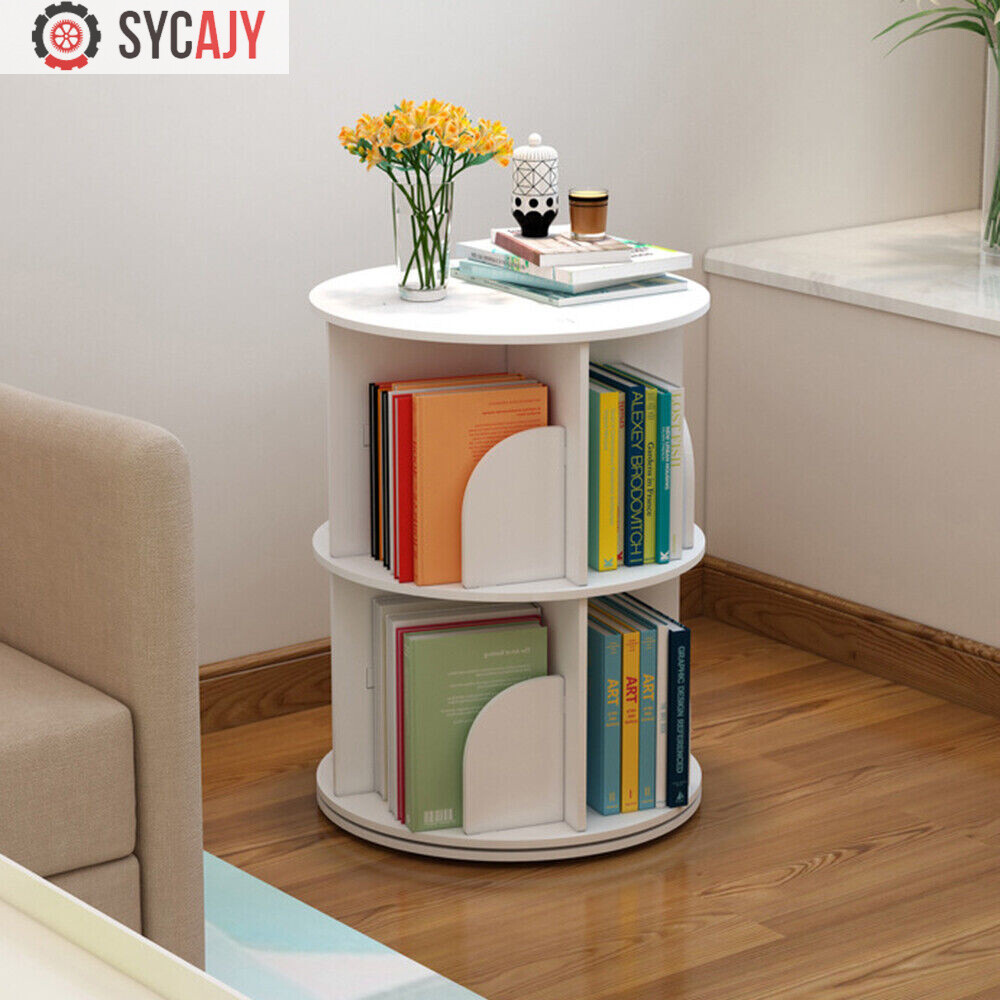 2-Layer 360° Rotating Bookshelf Bookcase,Freestanding Storage Shelf Display Rack