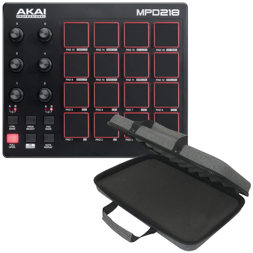 Akai Professional MPD218 MIDI USB Drum Beat Pad Controller with Software + Case