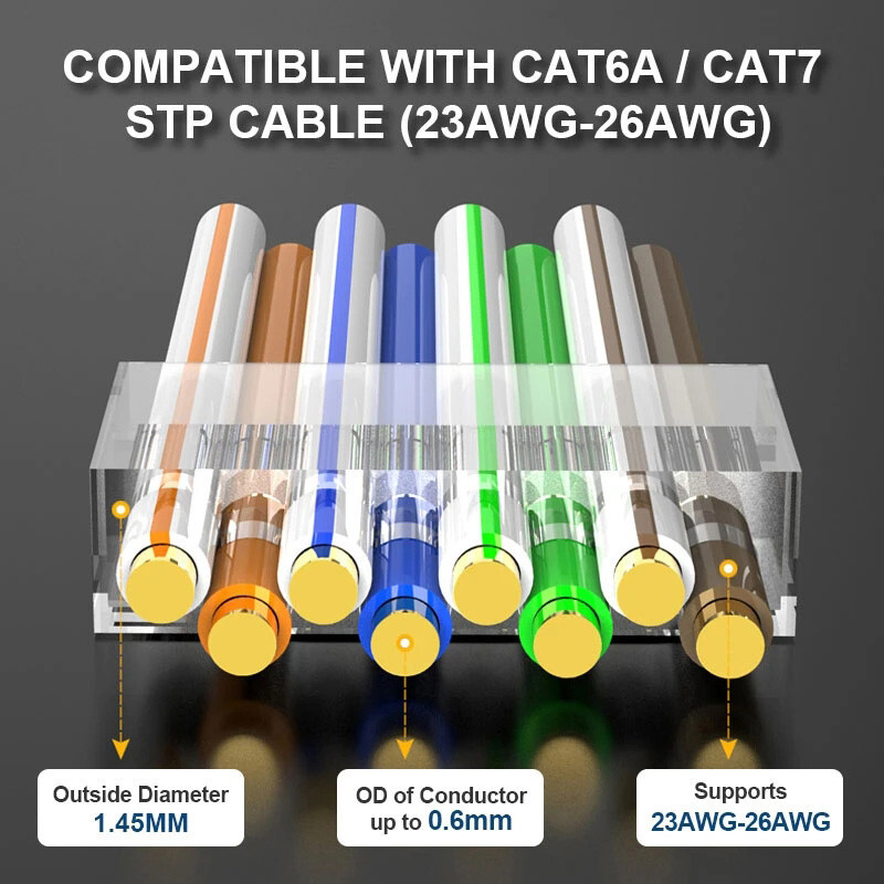 Shielded RJ45 Cat7 CAT8 Pass Through connector 50U Gold Plated Modular Data Plug