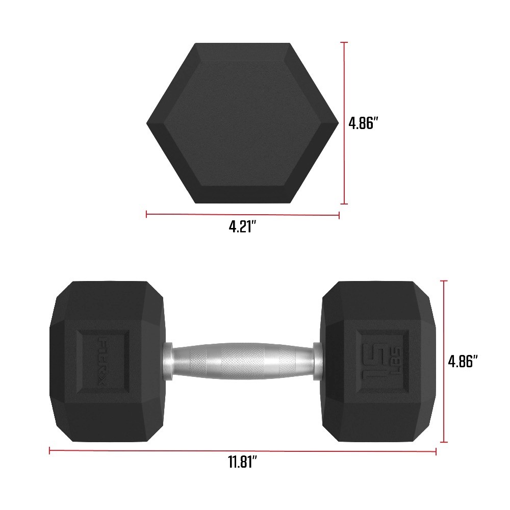 15lbs Rubber Hex Dumbbell Set – Solid Steel Handles
