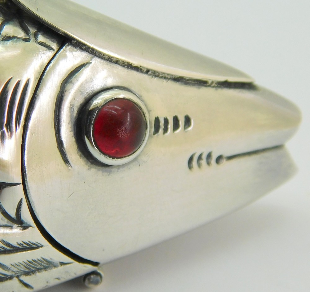 Antique Solid Silver Fish Shaped Spice Box.