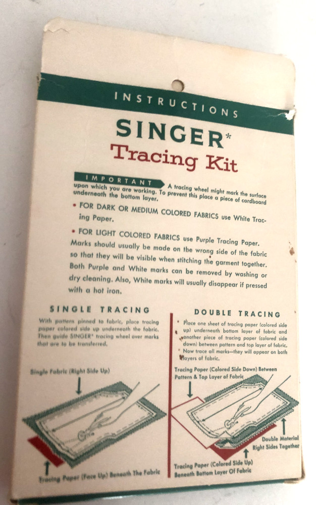 Vtg SINGER TRACING KIT PKG Wheel Paper Instructions Used TRANSFERRING PATTERNS