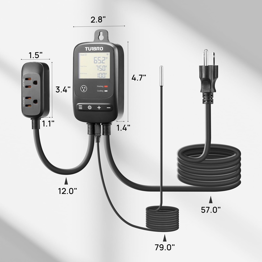TURBRO Smart Temperature Controller Heating Cooling, WiFi-Enabled Thermostat ...