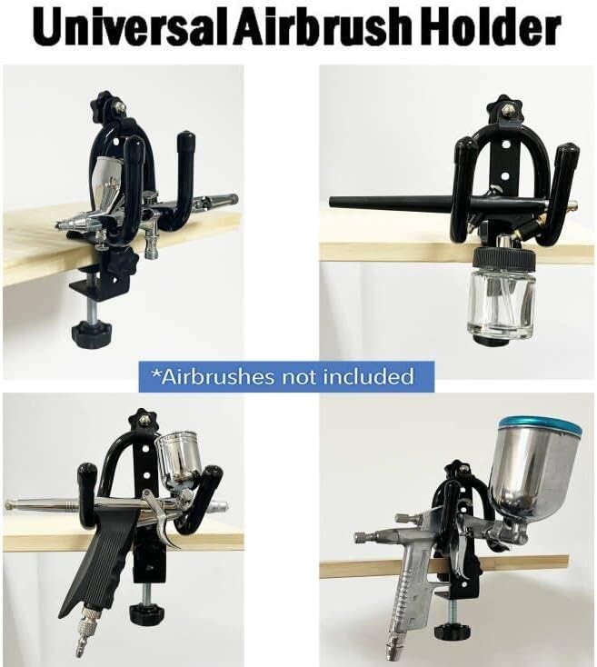 Universal Clamp-On Airbrush Holder for Gravity, Side, Bottom Feed & Trigger Guns