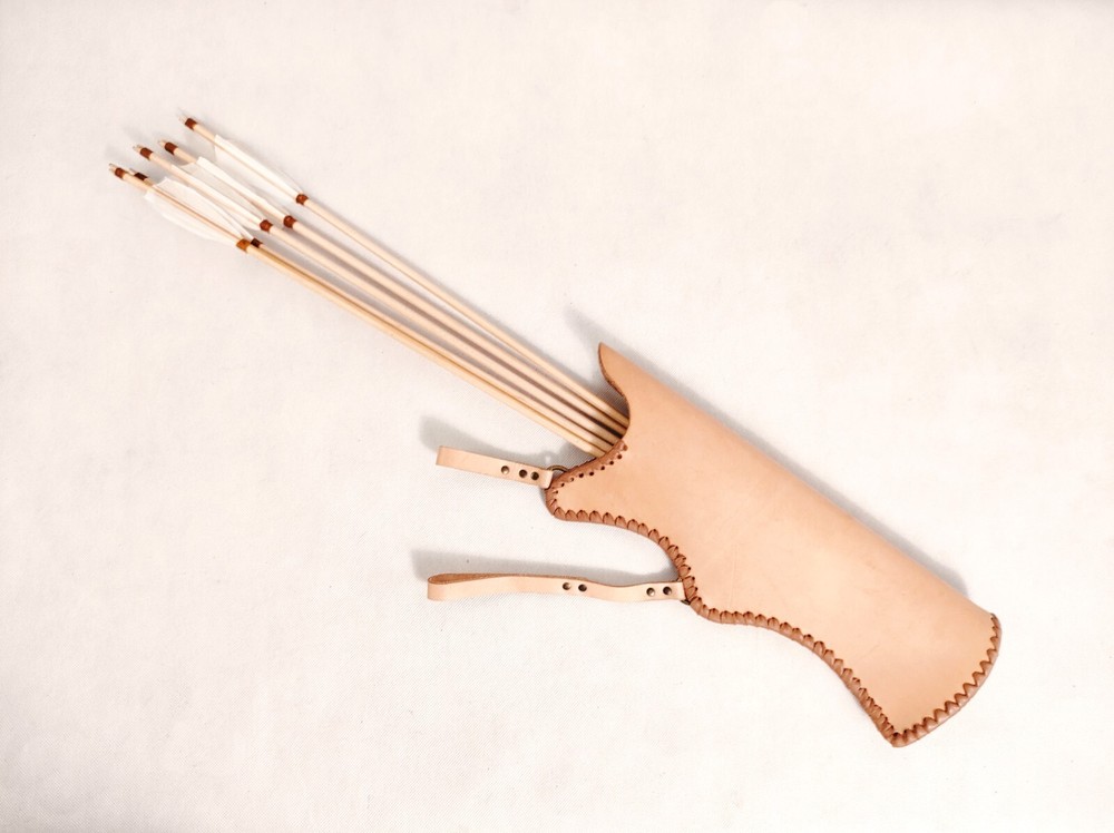 Leather Belt Quiver Beige, Medieval Traditional Archery Accessory