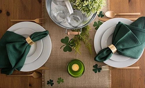 St. Patrick's Day Collection Tabletop Table Runner, 14x74" Rectangular Shamrock