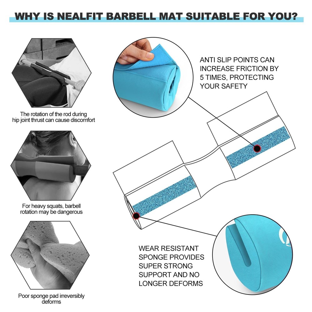 Squat Pad for Barbell, Hip Thrusts, Neck Support Thick Nylon Padding