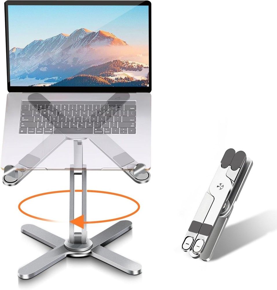 Laptop Stand with 360 Rotating Base, Computer Notebook Laptop Riser Silver