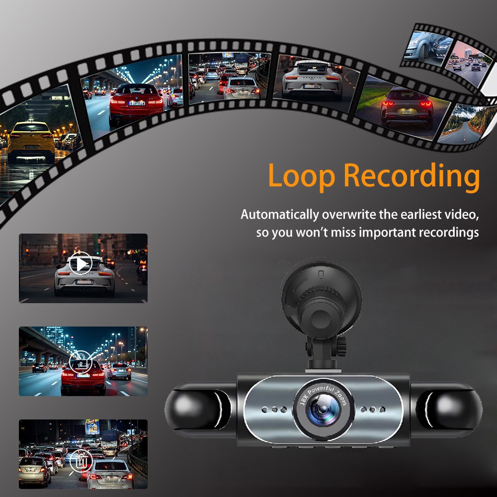 360° 4 Channel 1080P HD Car Dash Cam Front and Rear Inside Left Right + Camera