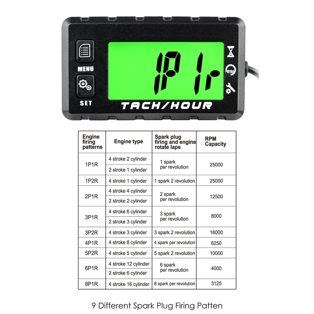 JR-HM058 Digital Hour Meter Tachometer,2 System Options,Countdown Maintenance...