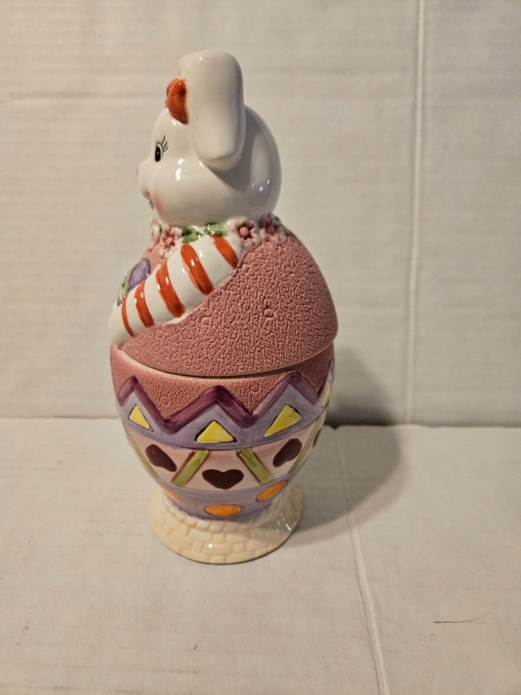 Vintage Ceramic Hand Painted Easter Egg with Bunny Lidded Candy Dish
