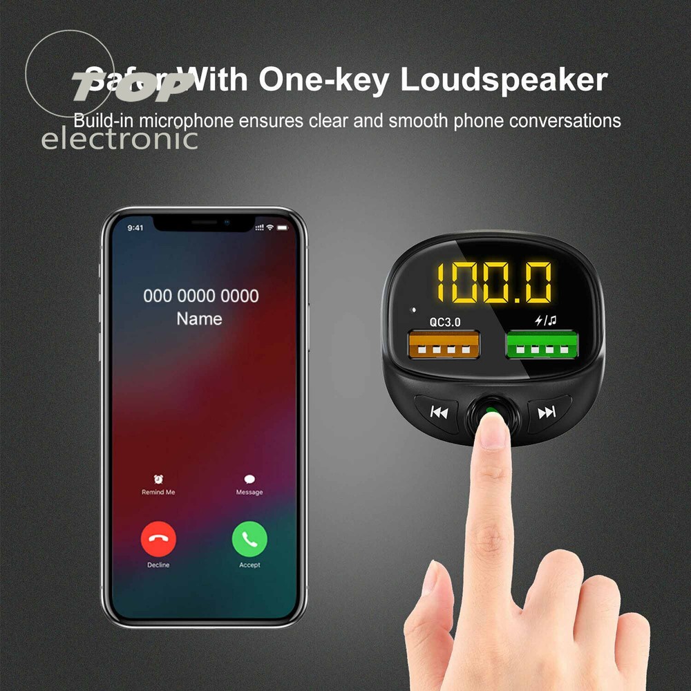 Wireless Bluetooth 5.0 FM Transmitter QC3.0 Hands-free Radio AUX Adapter Car