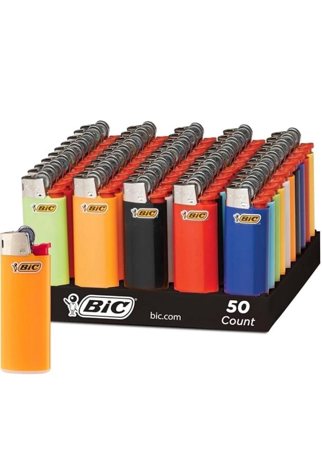 BIC Classic Maxi Lighters, Assorted Colors, 50+3 Count black Tray Lighters