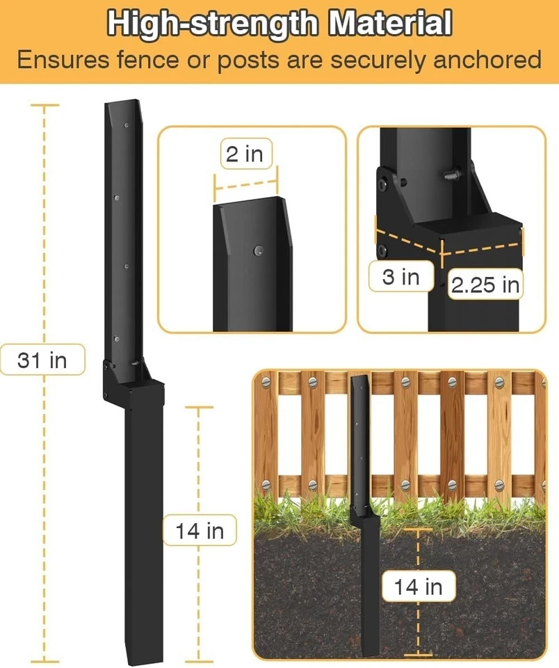 2 Packs Fence Post Anchor Kit, Heavy Duty Metal Steel Fence Post Repair Kit,...