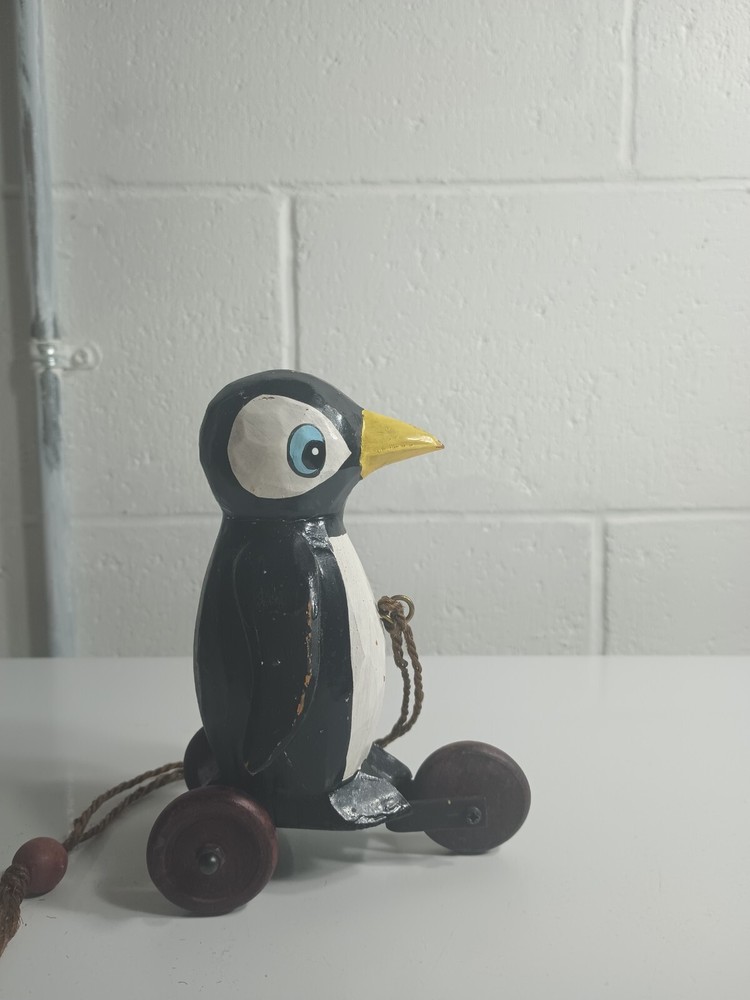 Wooden Pull Toy Penguin 6" Tall