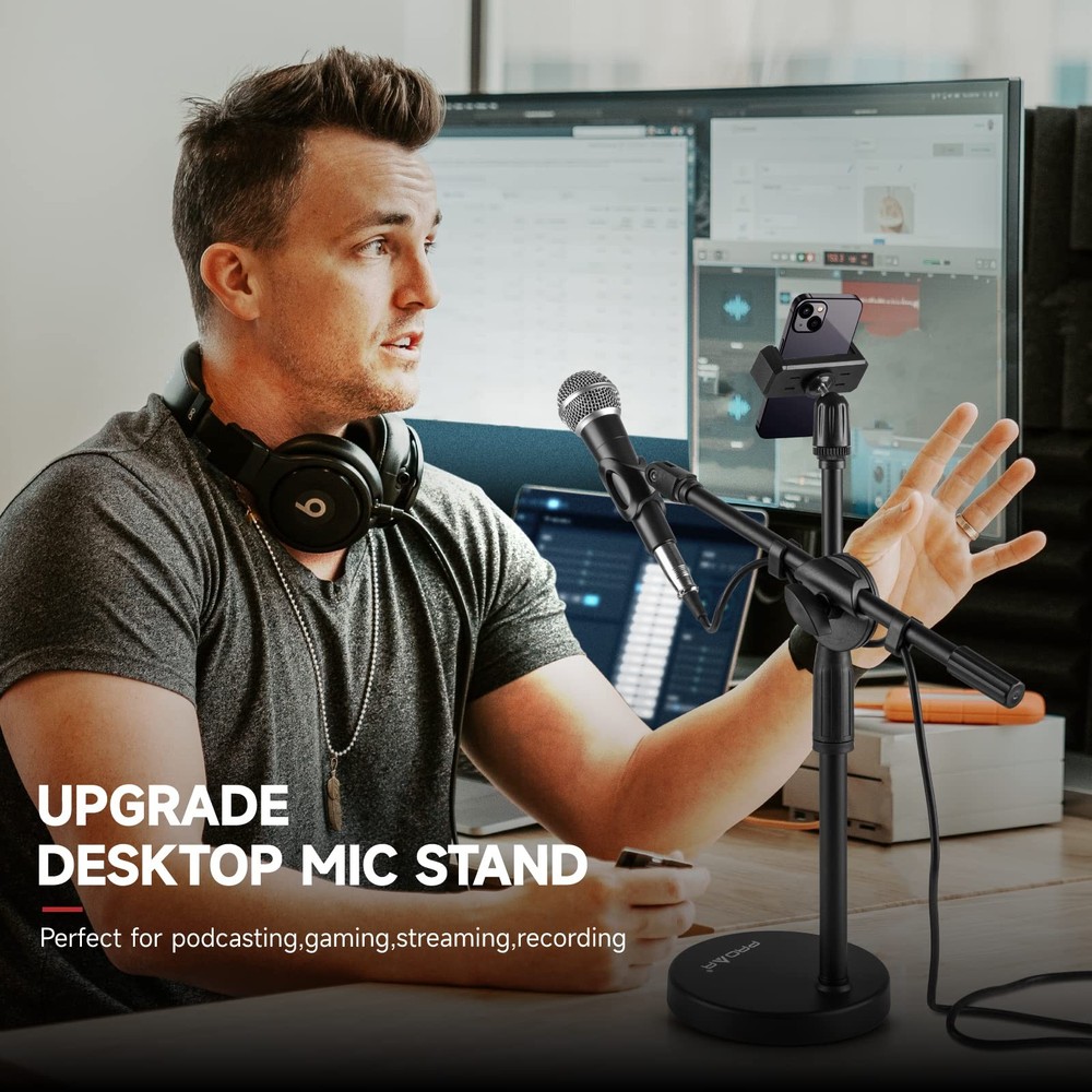 Microphone Stand Desk Adjustable Desktop Microphone Stand with Boom Arm Upgra...