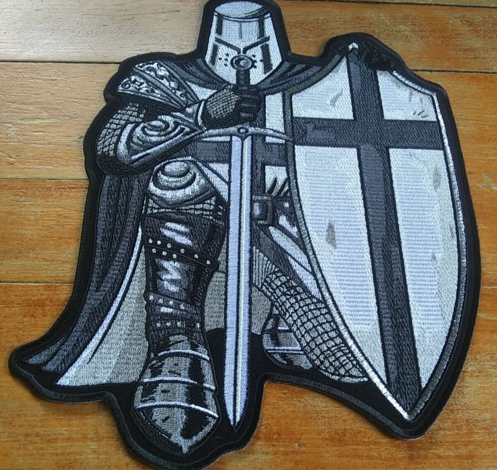 Large Embroidered Back Patch ~ Silver Armor of God Spartan Knight Crusader PATCH