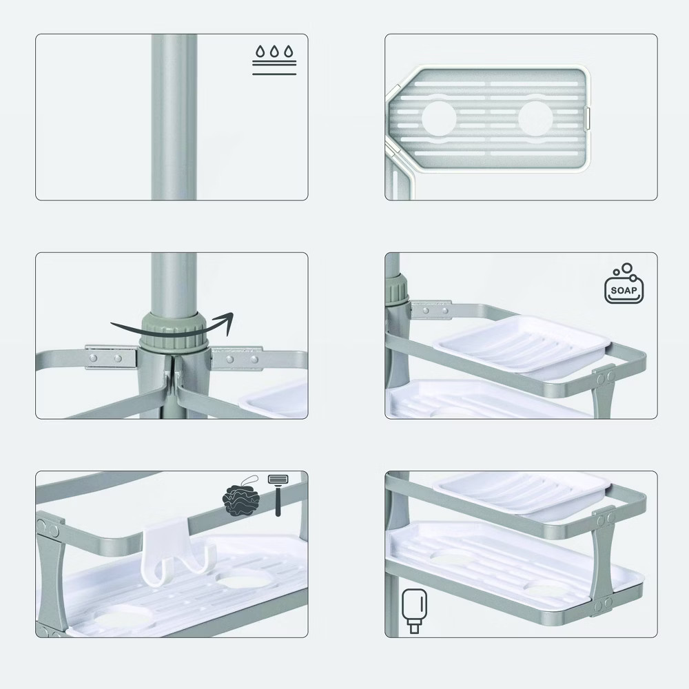 Threshold Tension Pole Aluminum Shower Caddy Bathroom Corner Shelf Organizer