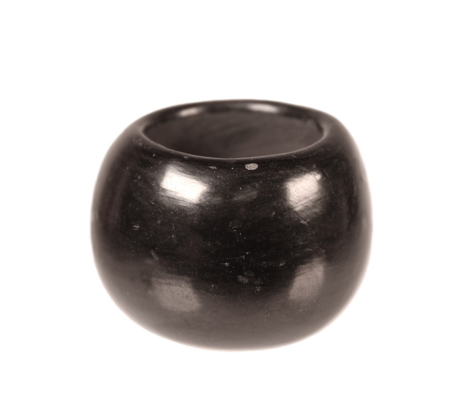 Santa Clara Pueblo Black Bowl Pottery Mid/Late 20th Century 1.25" H x 1.75" D