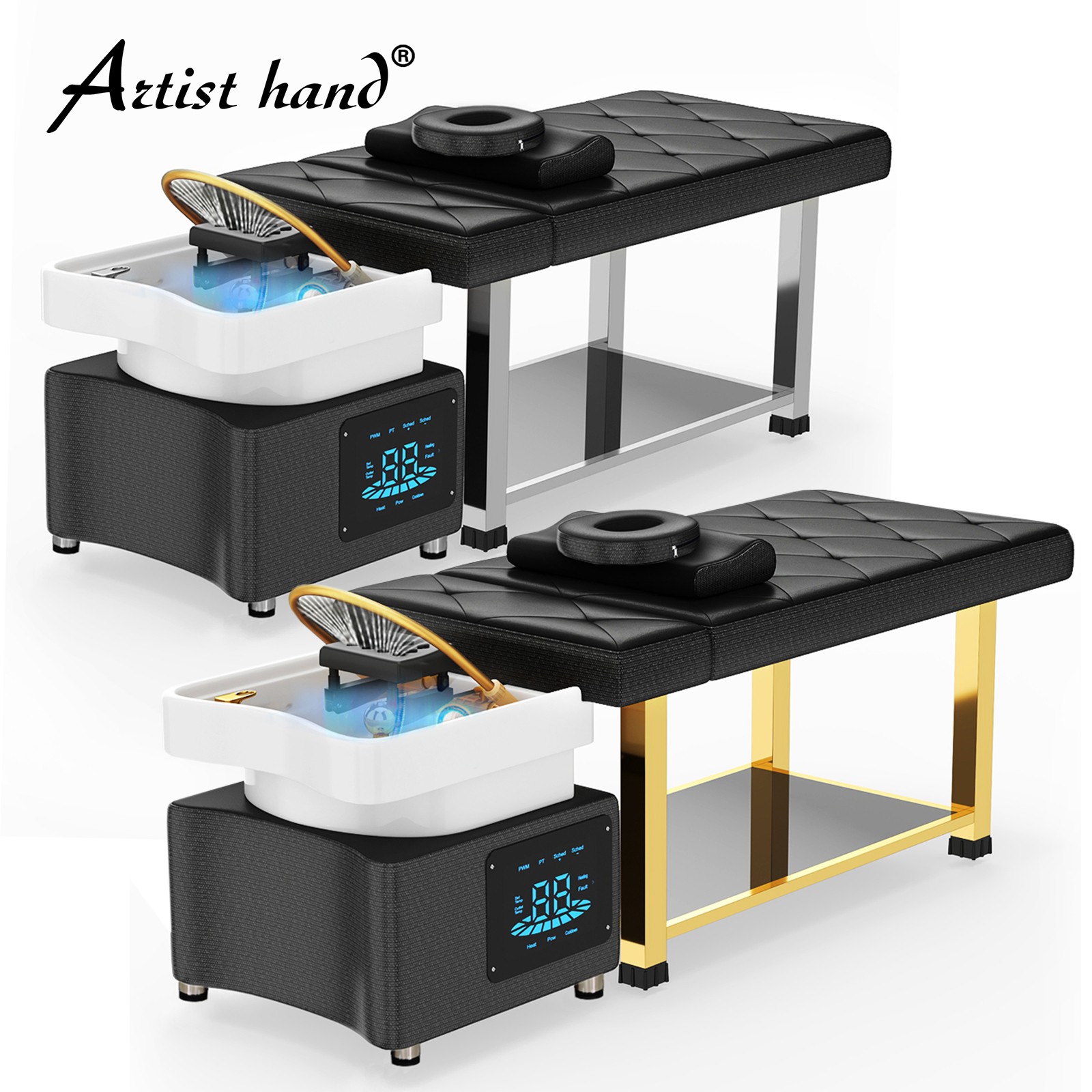 Backwash Head Spa Shampoo Bowl Massage Bed Salon w/Water Cycle,LED Light Therapy