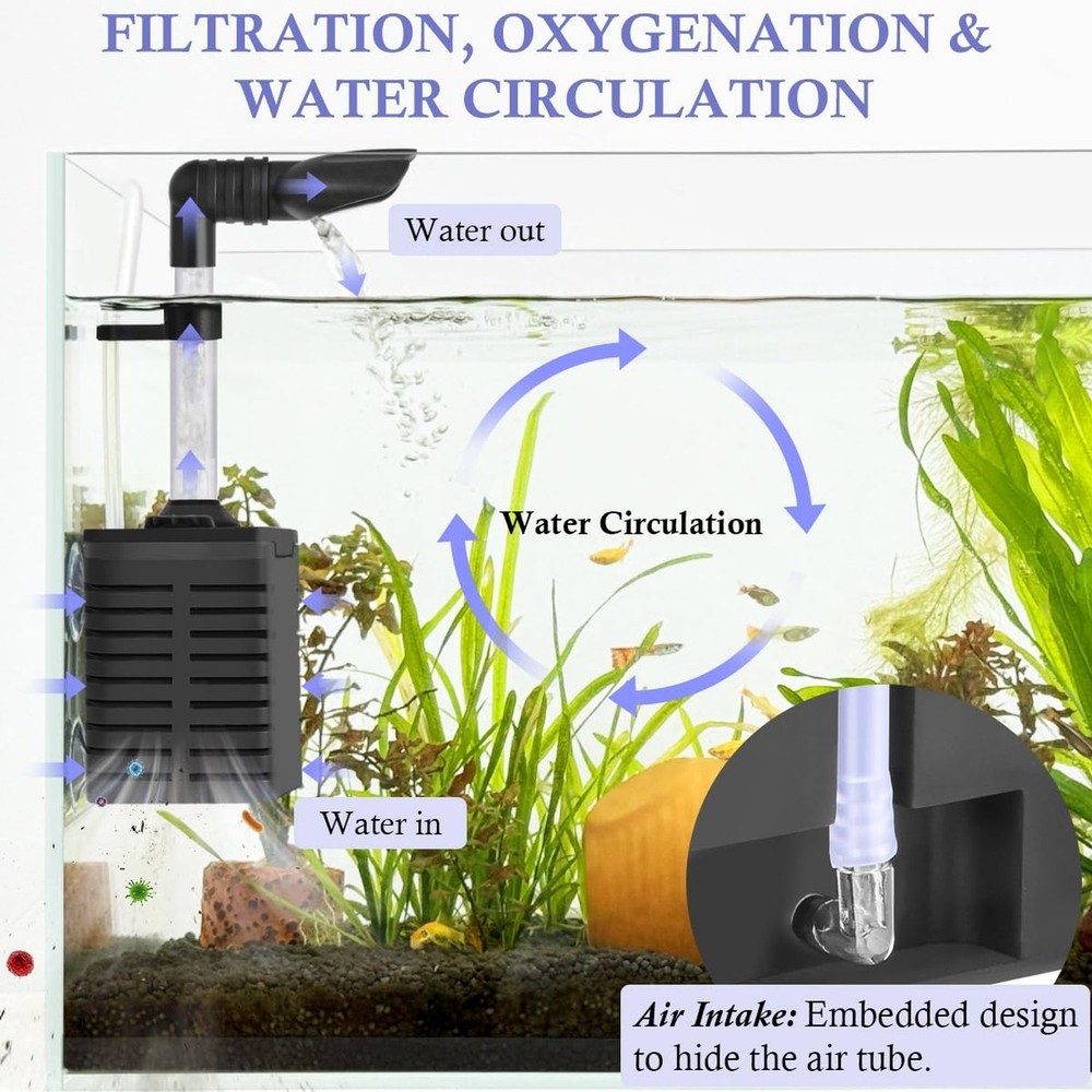 Dirvin Aquarium Filter, Removable Powerful Internal Fish Tank Filter with 130...
