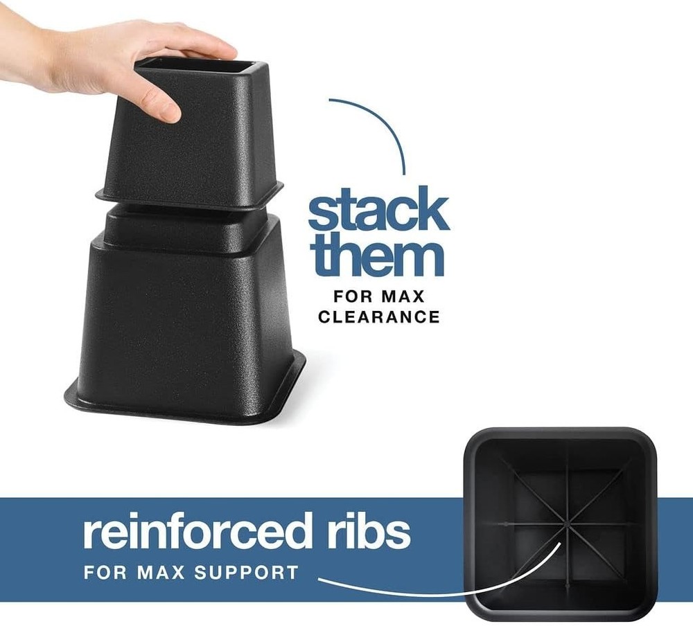 Adjustable Bed Risers Heavy Duty Stackable Supports 1300 lbs Under Bed Storage