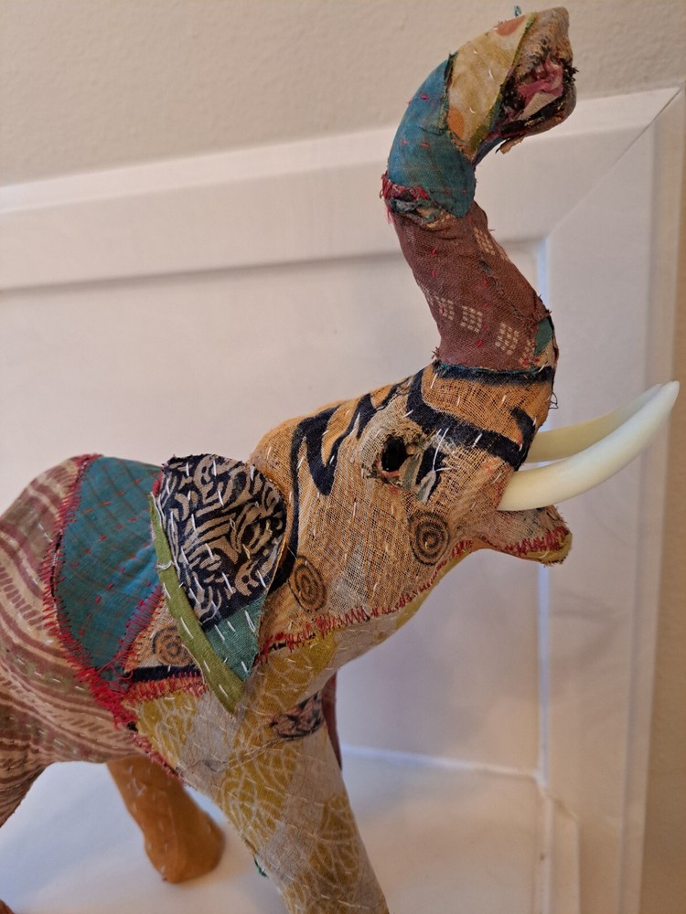 Antique Vintage Indian Patchwork Embroidered Stuffed Elephant Boho