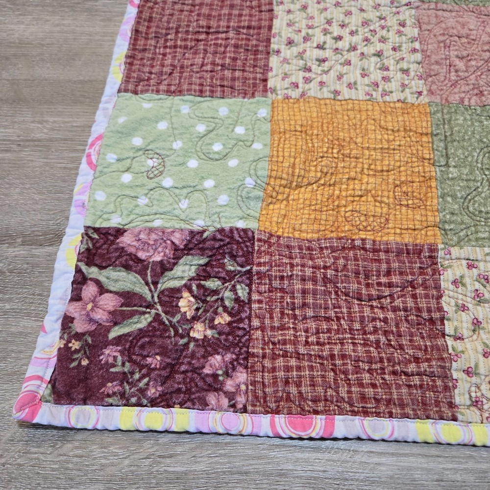 Handmade Patchwork Lap Quilt Homemade 50"x35" Multicolor Fall Colors Music Notes