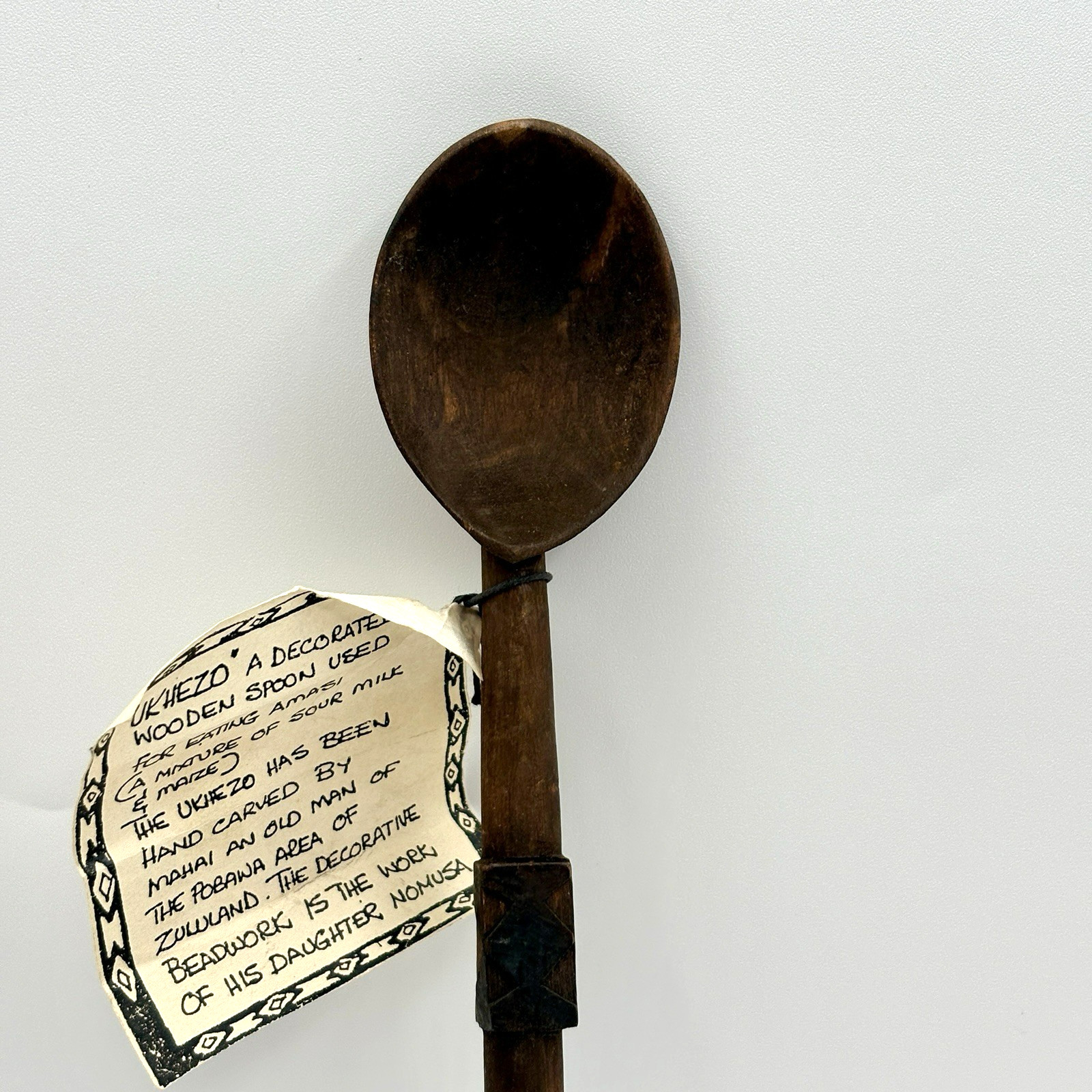 African Zululand Ukhezo Beaded Spoon South Africa 12" L - New w/ Tag - Handmade