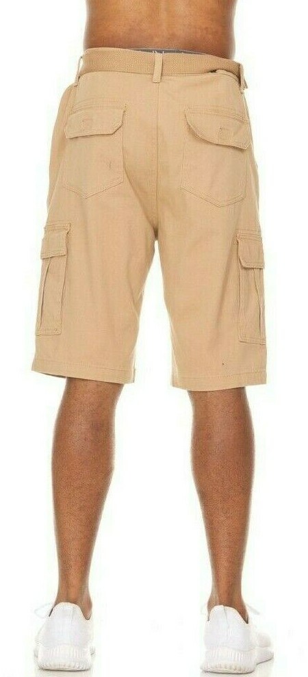 2 PACK: Men’s Cargo Shorts Casual Cotton Twill Multi Pockets Lightweight Belted