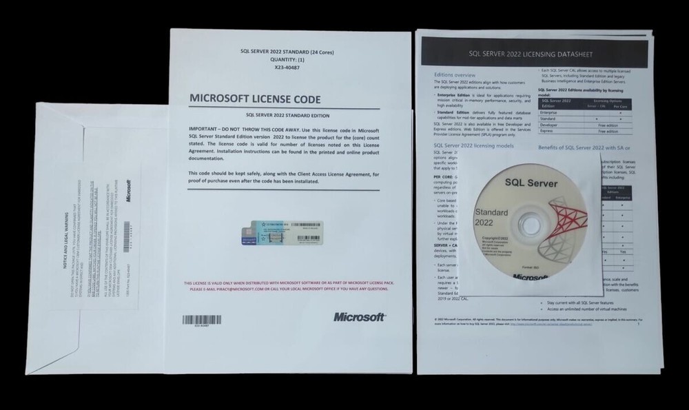 MS SQL Server 2022 Enterprise 16 Core Unlimited CALs DVD + COA