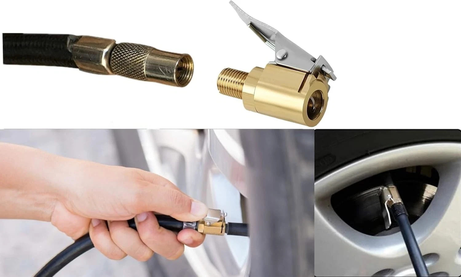 2-Pack Brass Tire Air Chuck, Locking Quick Connect Inflator Hose Adapter, No Lea