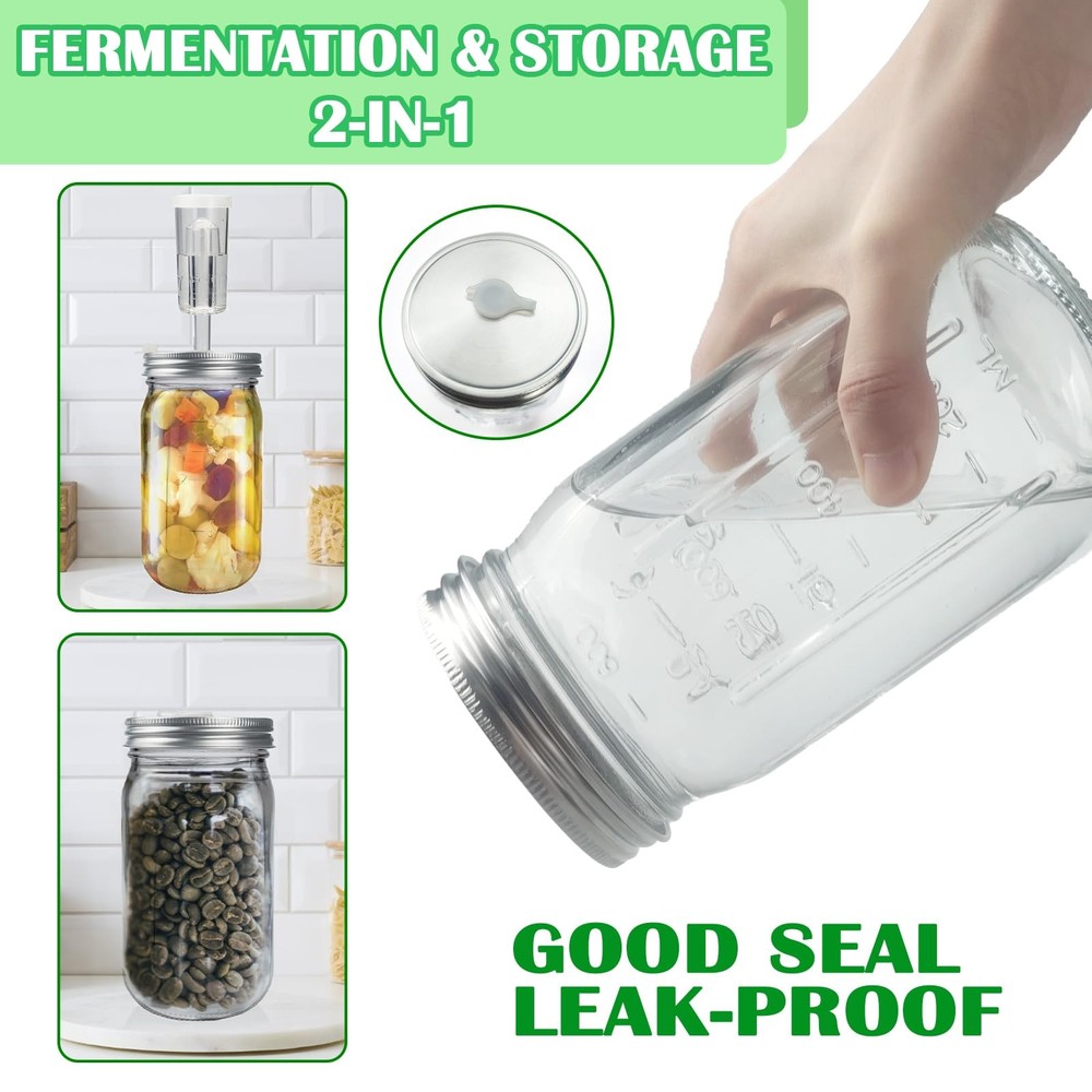 32 oz Mason Jar Fermentation Kit, 2 Pack Fermentation Jars, Fermentation Lids