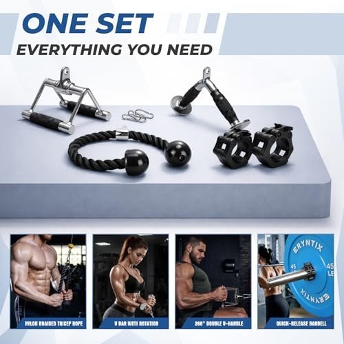 Heavy-Duty Cable Machine Attachments Kit - LAT Pulldown, V-Bar, Tricep Rope & Mo
