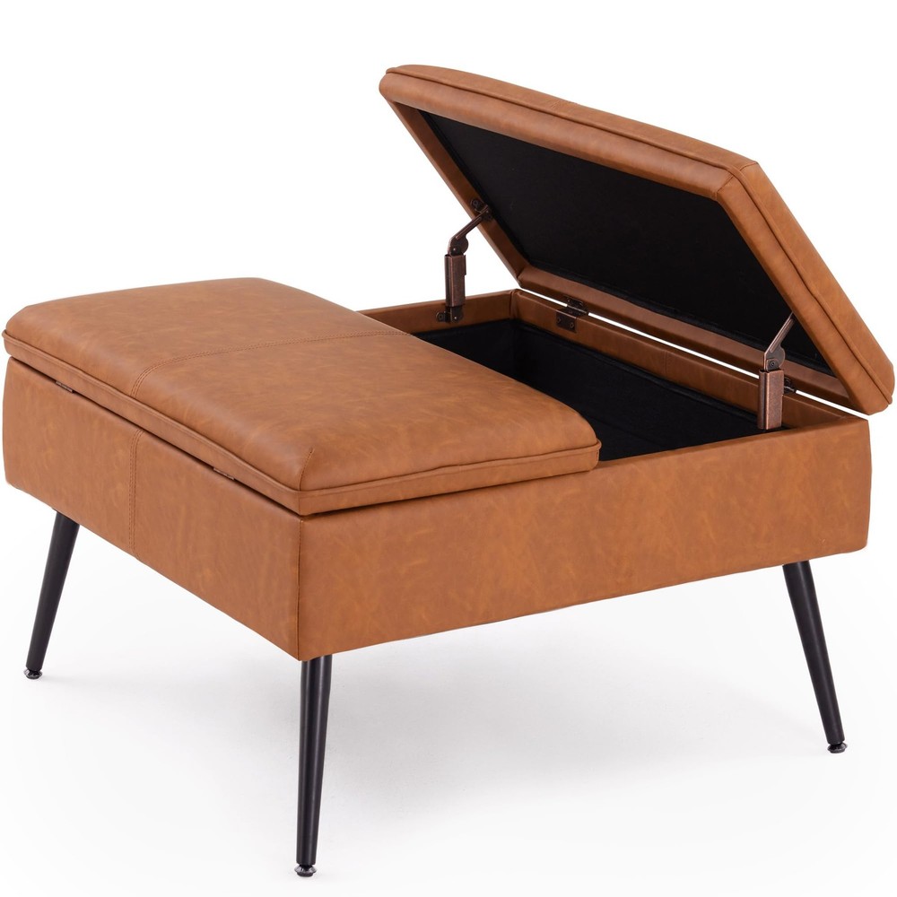 Square Ottoman with Storage, Large Oversized Ottoman Coffee Table, Double Fli...