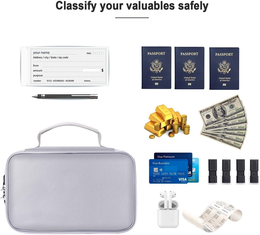 ENGPOW Small Fireproof Storage Organizer Case with Lock(9”x 5.3”x Silver