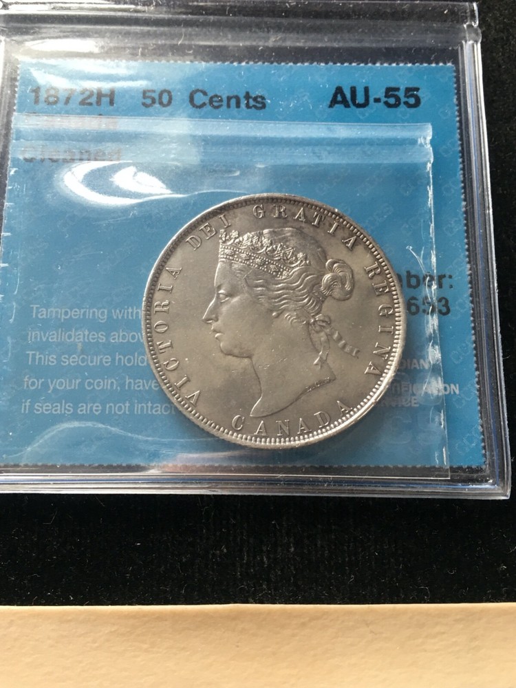 1872H  CCCS Graded  ¢50 Cent **AU-55 Cleaned** #9653