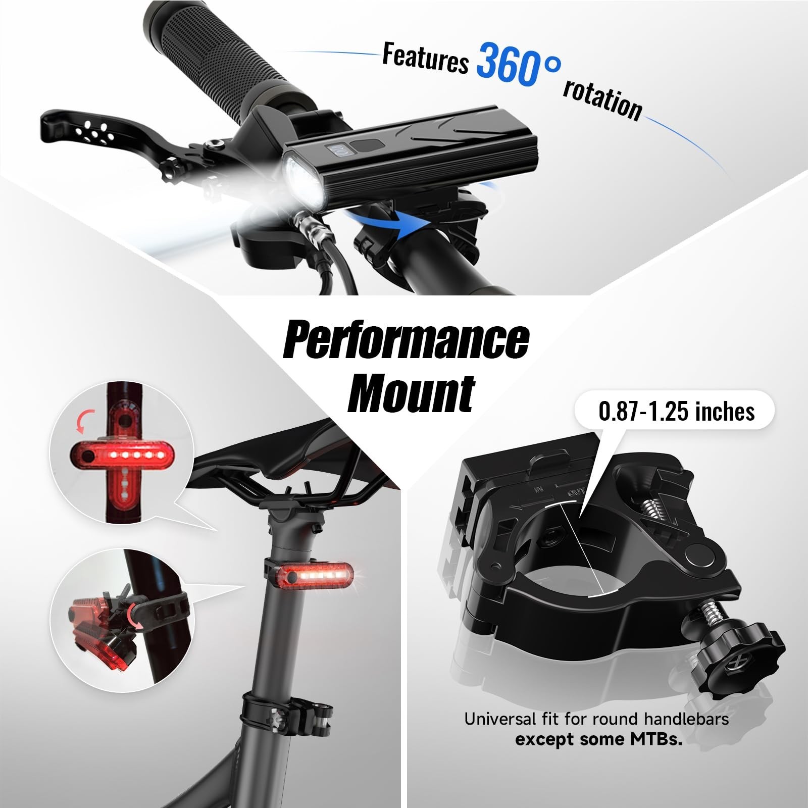 Rechargeable Bike Lights for Night Riding High Lumens with 2 Pack Taillight, ...