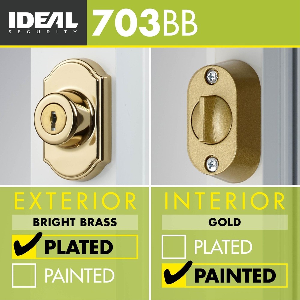 Ideal Security Model 703 Keyed Deadbolt for Storm and Screen Bright Brass