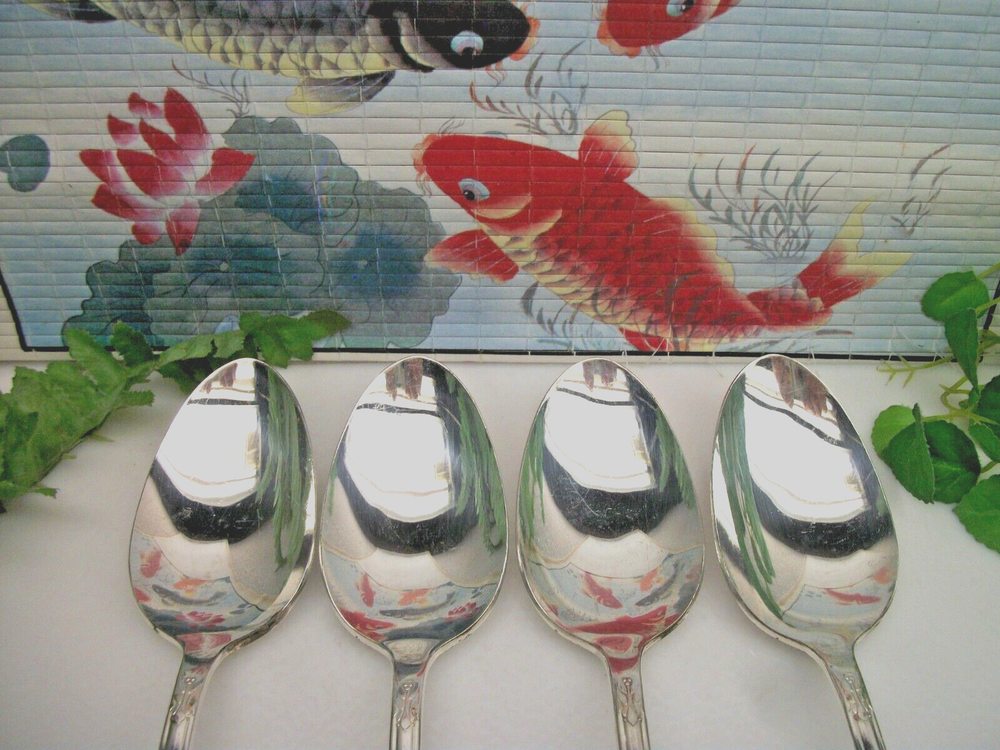 4 International Rogers AVALON Cabin Silverplate Solid Serving Spoons 1940