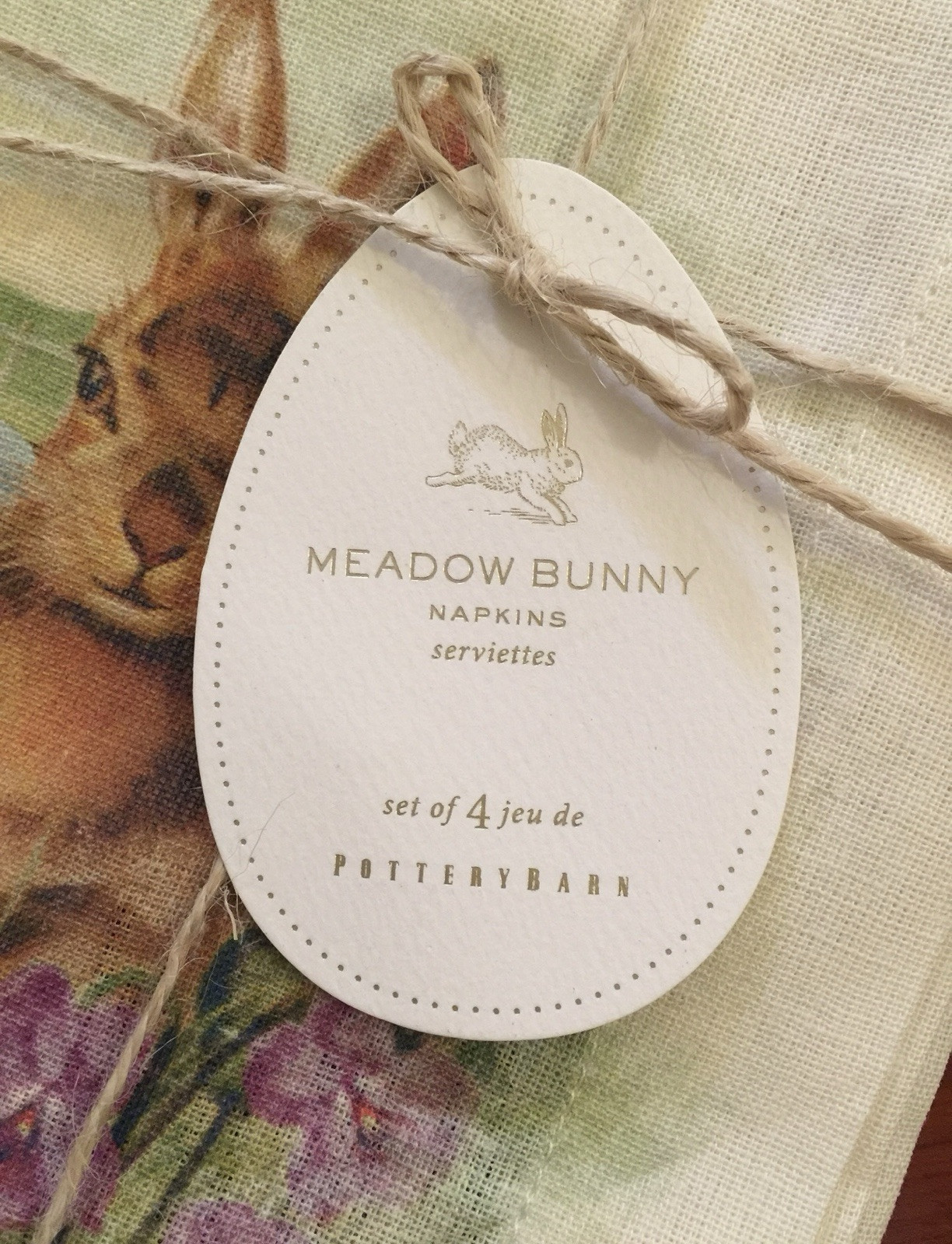 NWT S/4 Pottery Barn ~MEADOW BUNNY~ COTTON DINNER NAPKINS ~EASTER~ GARDEN FLOWER