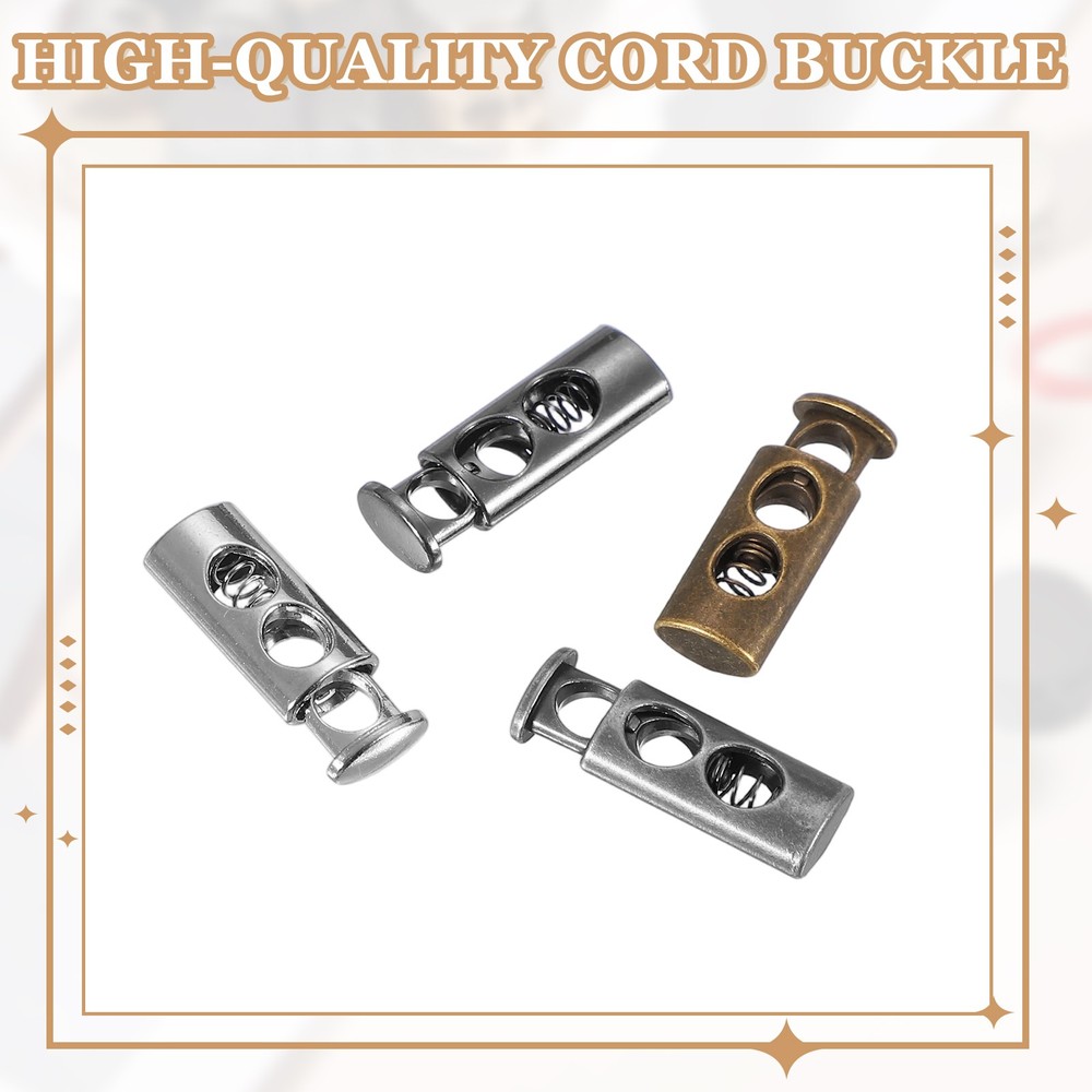 Metal Cord Locks, Double Hole Draw String Spring Stopper 24 Pcs & Silver Tone