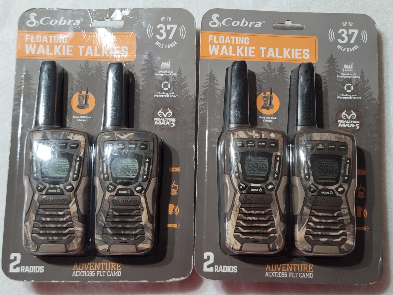 4 NEW Cobra CXT1095 FLT 22-Channel Waterproof Walkie Talkie 2-Way Radio CAMO