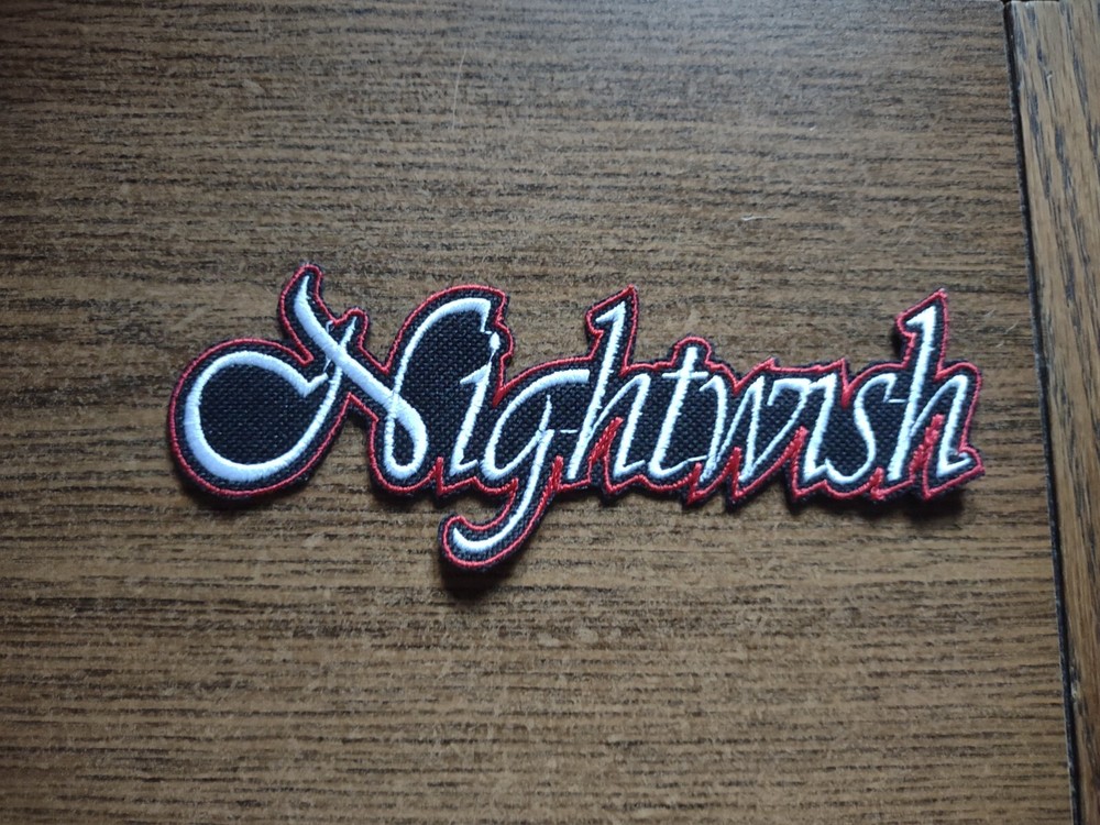 NIGHTWISH,IRON ON WHITE WITH RED BORDER EMBROIDERED PATCH