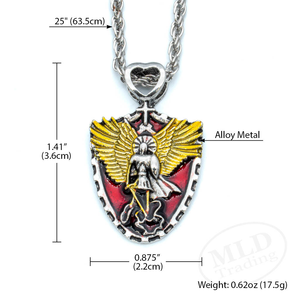 Holy Archangel Warrior Guardian Angel Saint St Michael Shield Pendant Necklace